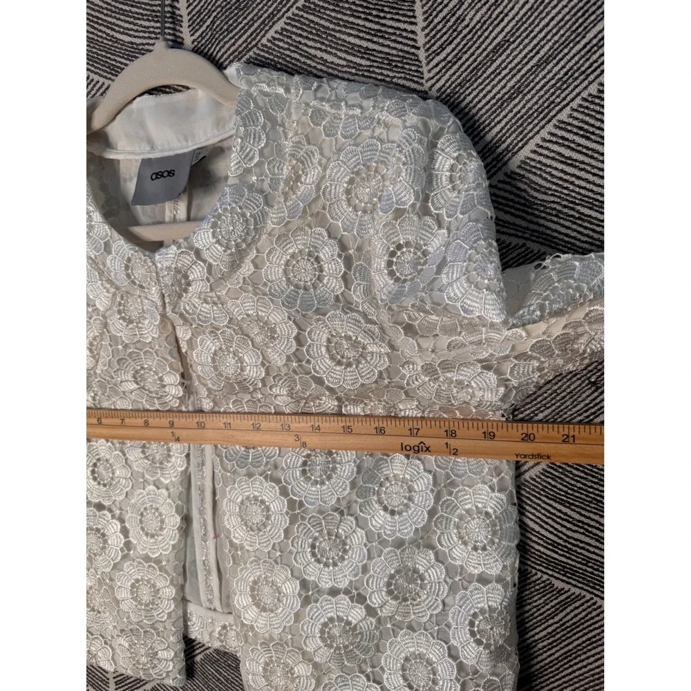 ASOS White Lace Floral Cropped Jacket Coquette Women's‎ US 8 UK 12 - Picture 8 of 10